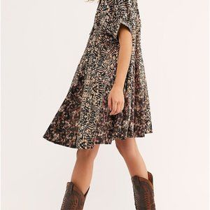 Free People Black and Brown Patterned Dress
